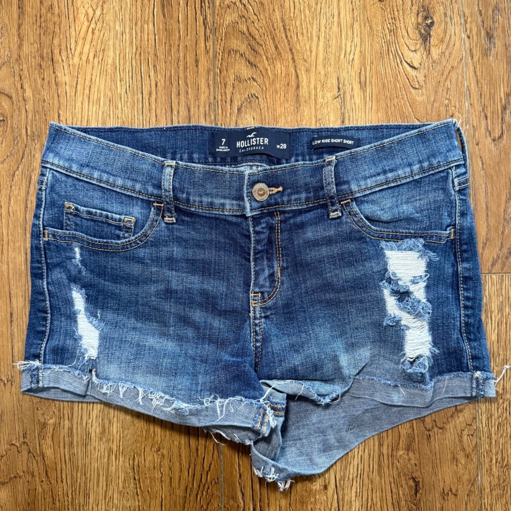 HOLLISTER y2k low rise‎ rolled cuff denim micro shorts distressed size 7/28''